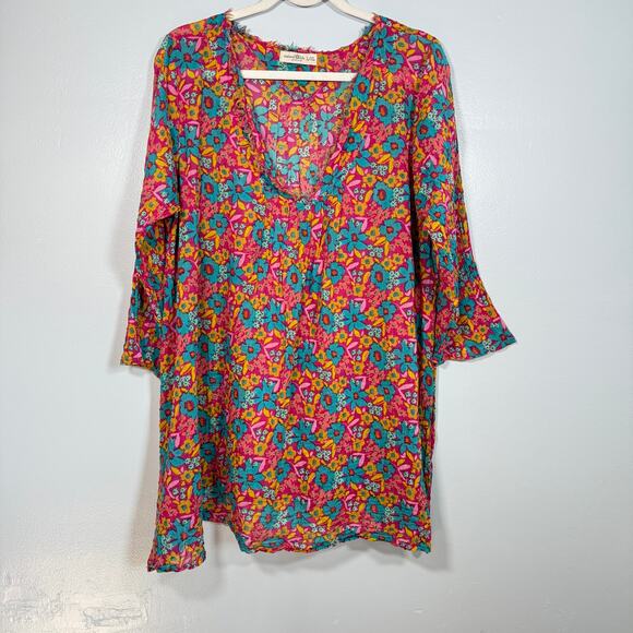 Natural Life L/XL Boho Floral Cotton Tunic Dress Cover Up Lightweight India - Picture 2 of 8